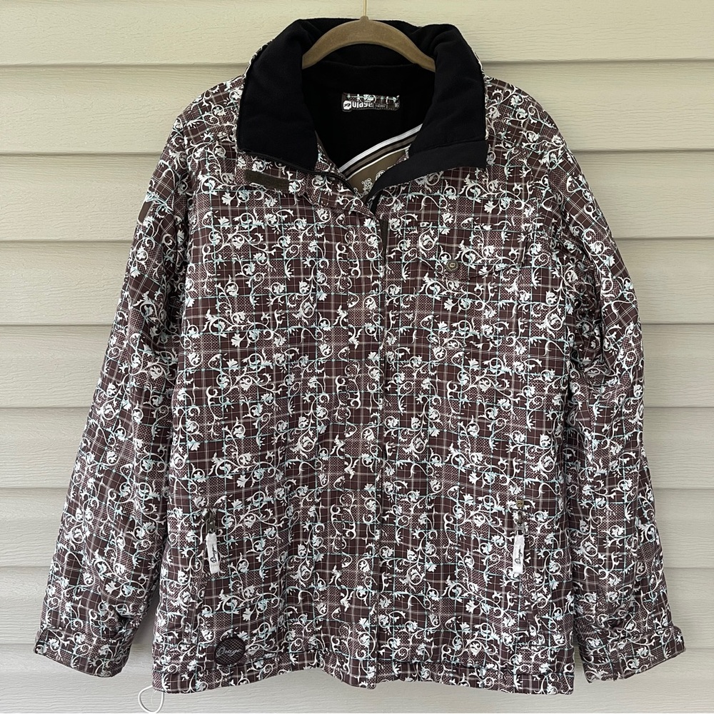 Orage Vine Print Brown and Teal Winter Ski Snowboard Outdoor Jacket Size 16